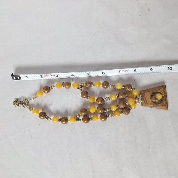 Vintage Boho Stone and Yellow Beaded Necklace with Pendant - Picture 4 of 4